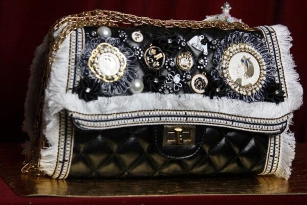 SOLD!2241 Madam Coco Embellished Brooches Crossbody Handbag - Image 8