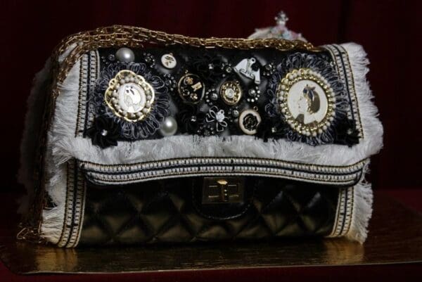SOLD!2241 Madam Coco Embellished Brooches Crossbody Handbag - Image 7