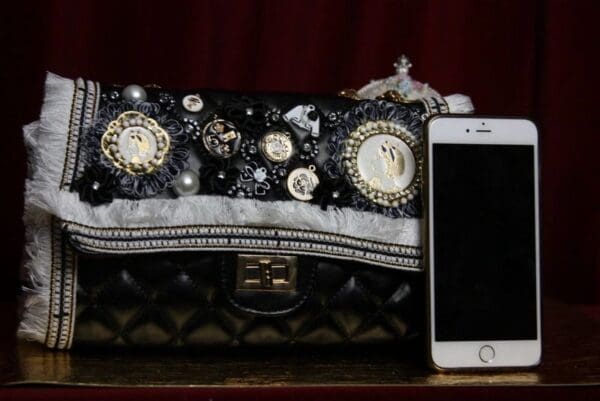 SOLD!2241 Madam Coco Embellished Brooches Crossbody Handbag - Image 5
