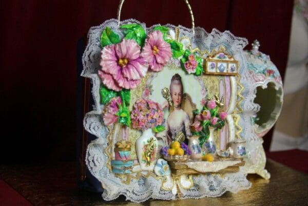 SOLD! 2242 Marie Antoinette 3D Effect Kitchen Hand Painted Purse Crossbody - Image 3