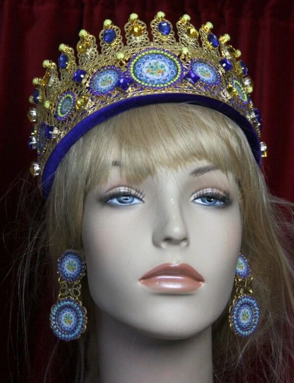 SOLD! 2254 Baroque Sicilian Tile Print Cameos Crystal Headband Crown - Image 4