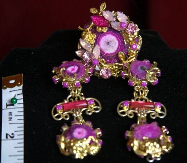 SOLD! 2282 Set Of Genuine Purple Agate Baroque Studs + Cocktail Adjustable Ring - Image 3