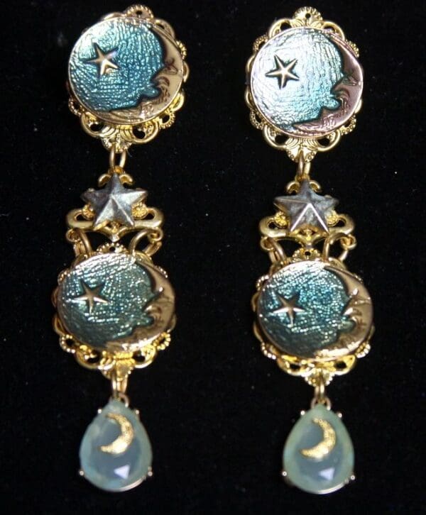 SOLD! 2285 Enamel Lucid Moon Star Stunning Earrings Studs