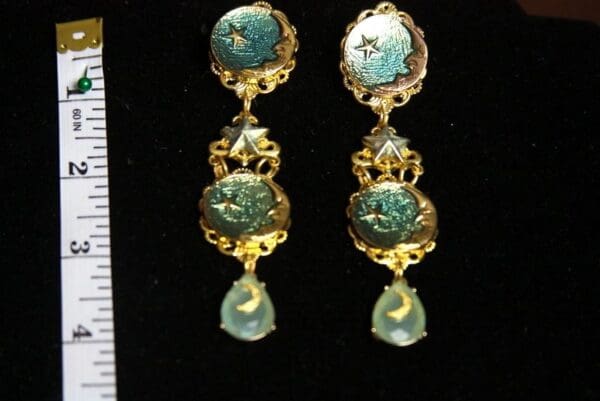 SOLD! 2285 Enamel Lucid Moon Star Stunning Earrings Studs - Image 3