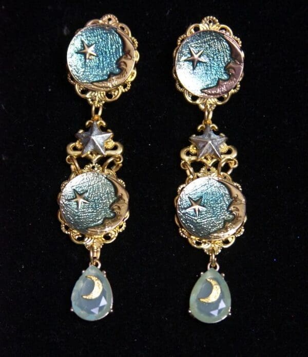 SOLD! 2285 Enamel Lucid Moon Star Stunning Earrings Studs - Image 2