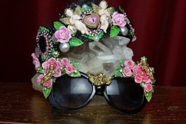 SOLD! 2301 Set Of Baroque Hand Painted Cherubs Roses Heart Lace Glitter Headband Tiara+ Earrings - Image 4
