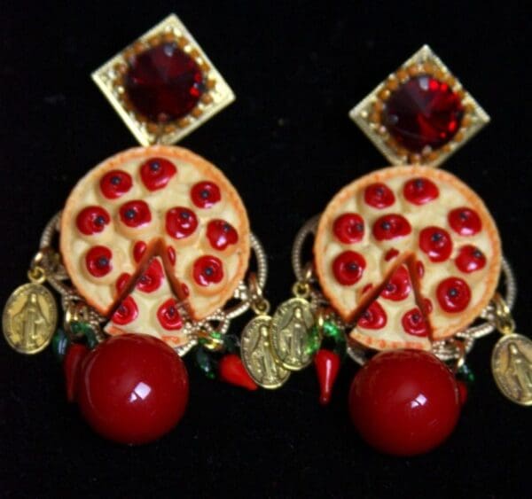 SOLD! 2308 Baroque Designer Inspired Pizza Tomato Chilly Fancy Studs Earrings - Image 4