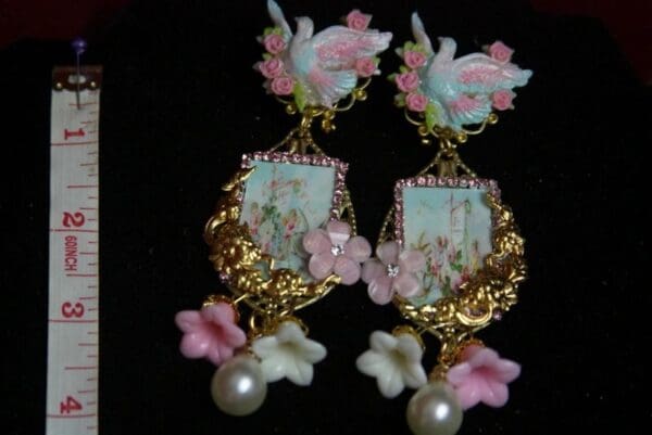 SOLD! 2345 Hand Painted Dove Stunning Aqua Studs Earrings - Image 4