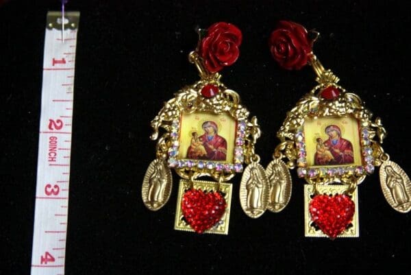 SOLD! 2611 Madonna Virgin Mary Stunning Heart Studs Earrings - Image 4