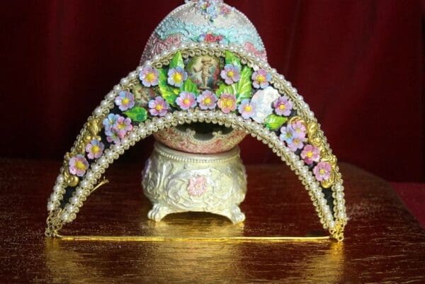 SOLD! 2351 Russian Cocoshnik Hand Painted Flower Pearl Crown Headband - Image 6