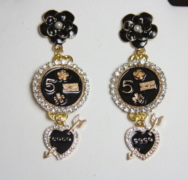 SOLD! 2366 Coco Heart Enamel Elegant Studs Earrings