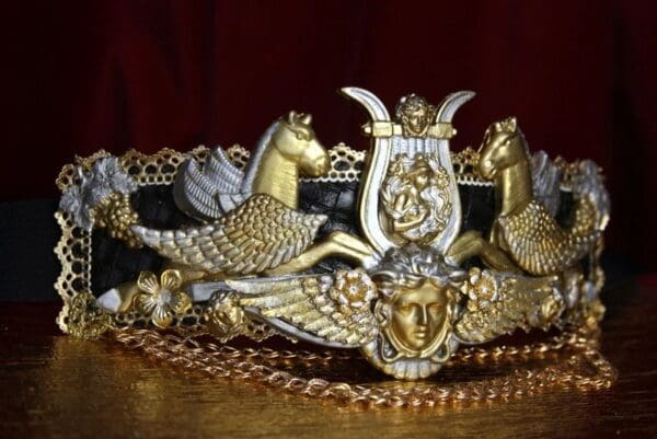 SOLD! 2369 Baroque Medieval Medusa Horses Wide Waist Belt - Image 8