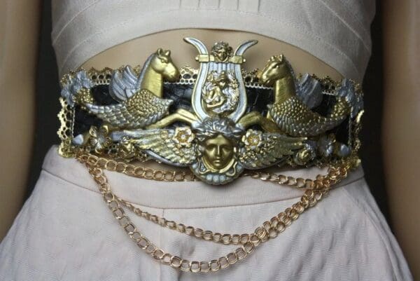 SOLD! 2369 Baroque Medieval Medusa Horses Wide Waist Belt - Image 6