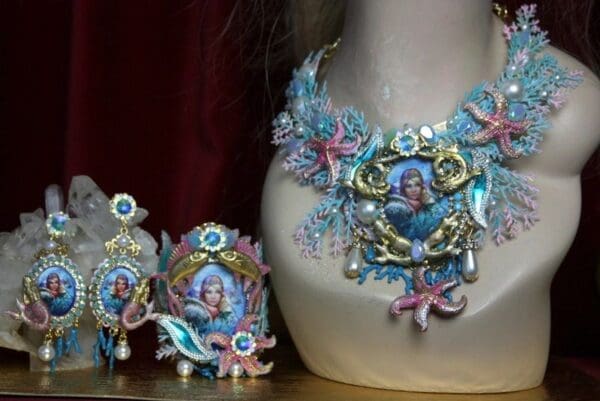 SOLD! 2370 Russian Mermaid Coral Seastar Massive Set Necklace+ Earrings - Image 3