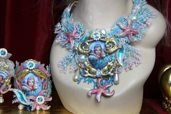 SOLD! 2370 Russian Mermaid Coral Seastar Massive Set Necklace+ Earrings - Image 10