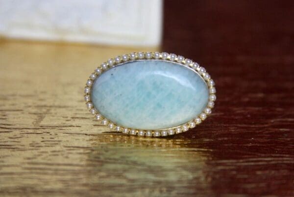 SOLD! 2382 Genuine Amezonite Pearl Huge Adjustable Cocktail Ring - Image 4