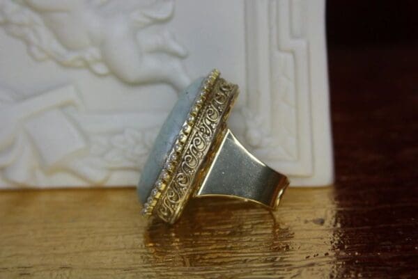SOLD! 2382 Genuine Amezonite Pearl Huge Adjustable Cocktail Ring - Image 3