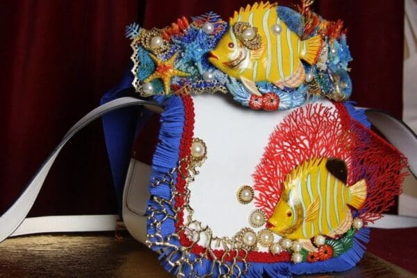 SOLD! 2385 Nautical Huge Tropical Yellow Fish Coral Embellished Waist Belt - Image 2