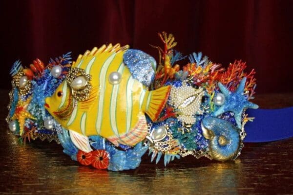 SOLD! 2385 Nautical Huge Tropical Yellow Fish Coral Embellished Waist Belt - Image 5