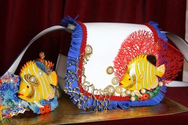 SOLD! 2386 Nautical Yellow Vivid Tropical Fish Coral Handbag - Image 2