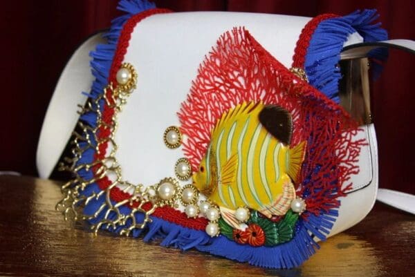 SOLD! 2386 Nautical Yellow Vivid Tropical Fish Coral Handbag - Image 7