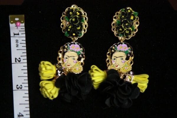 SOLD! 2412 Frida Kahlo Enamel Tassel Adorable Studs Earrings - Image 5