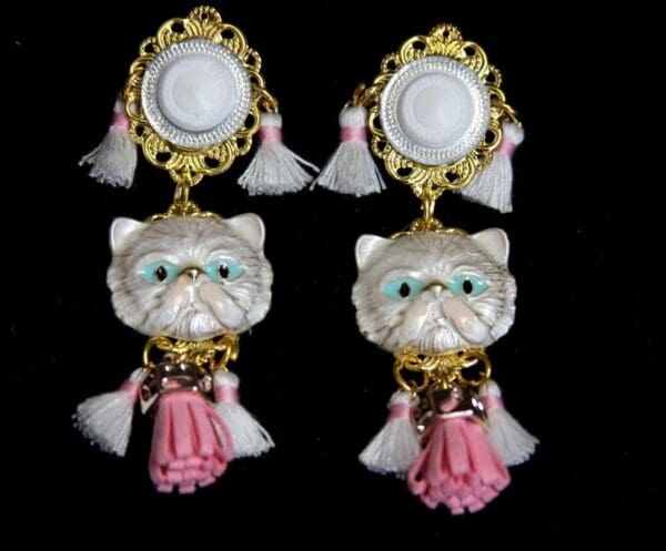 SOLD! 2414 Victorian Enamel Cat Tassel Lovely Studs - Image 2