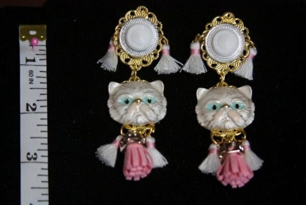 SOLD! 2414 Victorian Enamel Cat Tassel Lovely Studs - Image 5