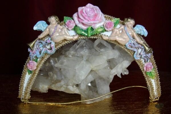 SOLD! 2415 Baroque Faced Cherubs Hand Painted Rose Headband - Image 6