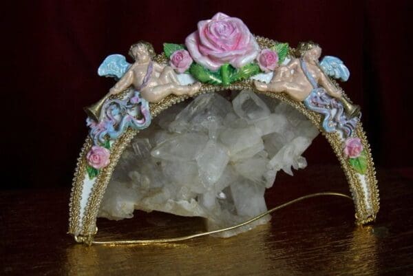 SOLD! 2415 Baroque Faced Cherubs Hand Painted Rose Headband - Image 5