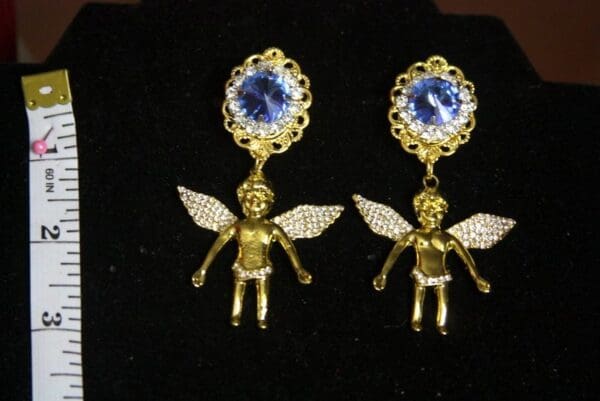 SOLD! 2442 Baroque Gold Crystal Cherub Angel Studs Earrings - Image 4