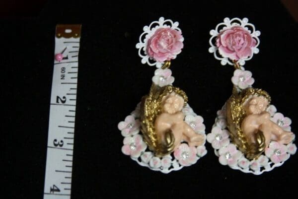 SOLD! 2454 Baroque Gold Winged Hand Painted Cherub Studs - Image 4
