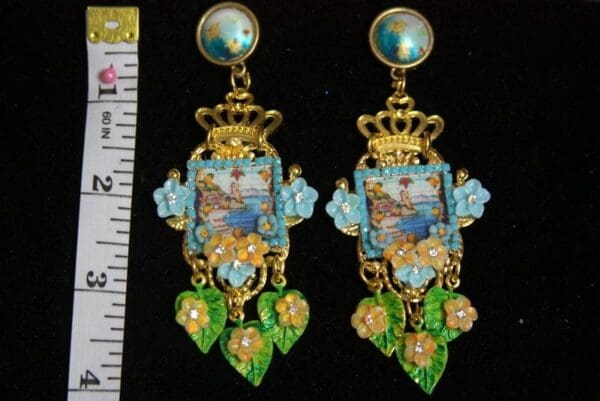 SOLD!2459 Sicilian Tile Taormina Leaf Crown Studs Earrings - Image 5