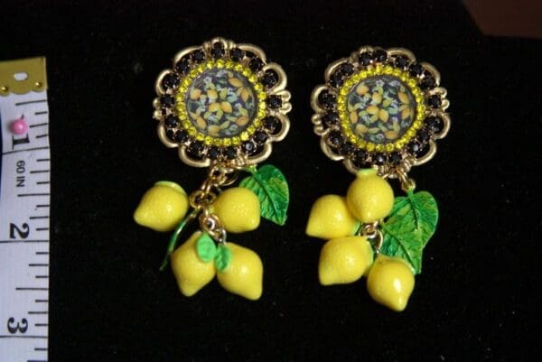 SOLD! 2460 Baroque Lemon Print Leaf Studs Earrings - Image 4