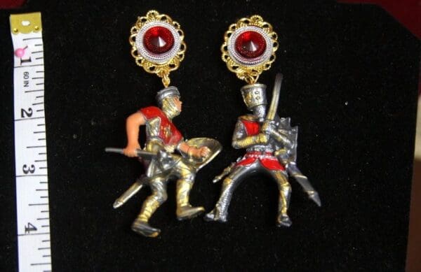SOLD! 2468 Medieval Hand Painted Knights Crystal Earrings - Image 4