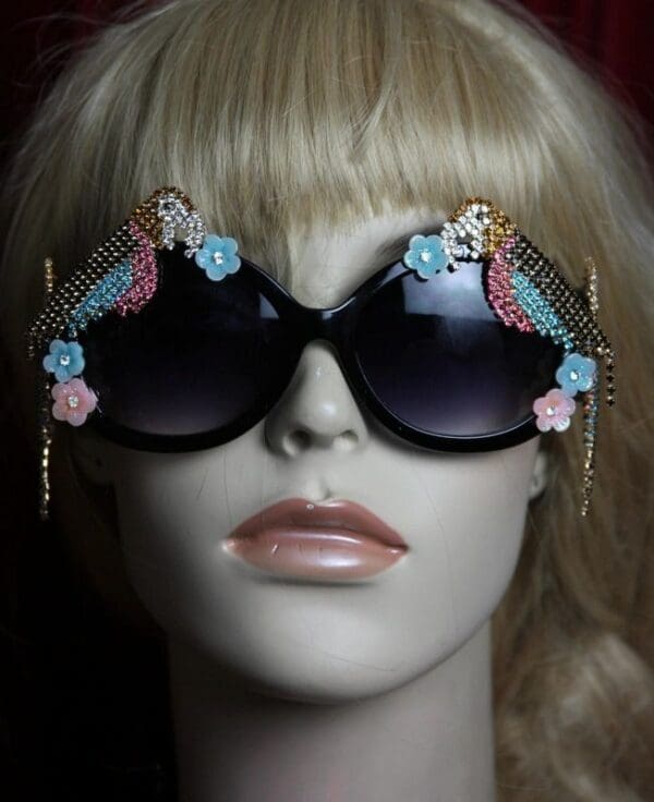 SOLD! 2476 Crystal 2 Sides Parrots Flower Embellished Sunglasses