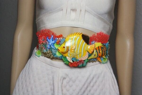SOLD! 2478 Nautical Huge Tropical Yellow Fish Coral Embellished Waist Belt - Image 2