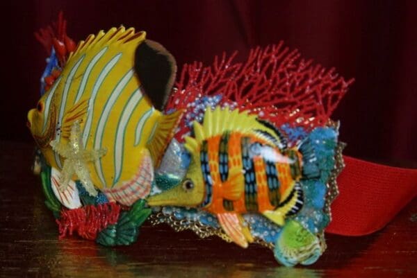 SOLD! 2478 Nautical Huge Tropical Yellow Fish Coral Embellished Waist Belt - Image 4