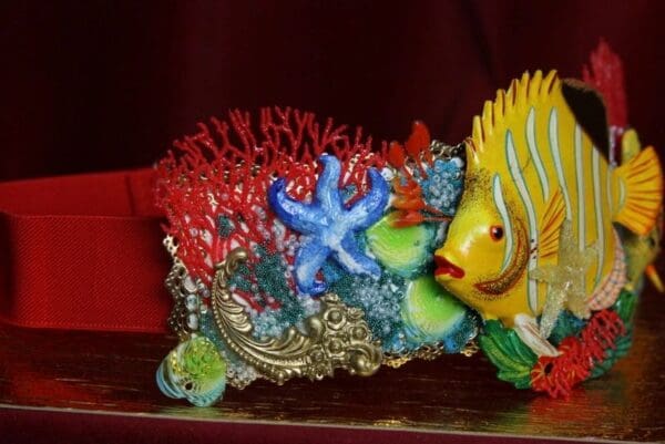 SOLD! 2478 Nautical Huge Tropical Yellow Fish Coral Embellished Waist Belt - Image 5