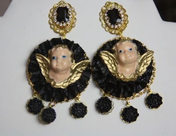 SOLD! 2486 Baroque Black Carnation Black Crystal Studs - Image 2