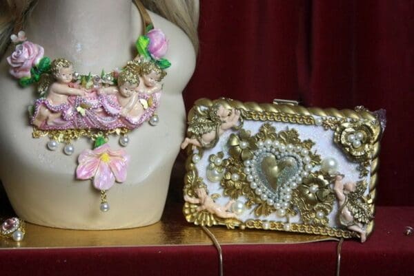 SOLD! 2490 Total Baroque Cherubs Gold Heart Embellished Clutch - Image 2