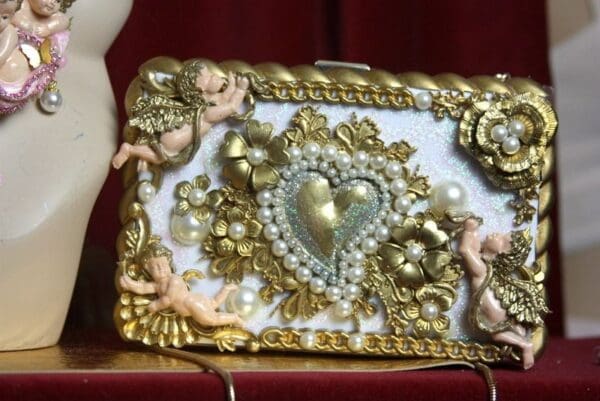 SOLD! 2490 Total Baroque Cherubs Gold Heart Embellished Clutch - Image 3