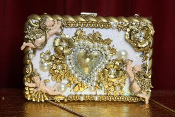 SOLD! 2490 Total Baroque Cherubs Gold Heart Embellished Clutch - Image 4