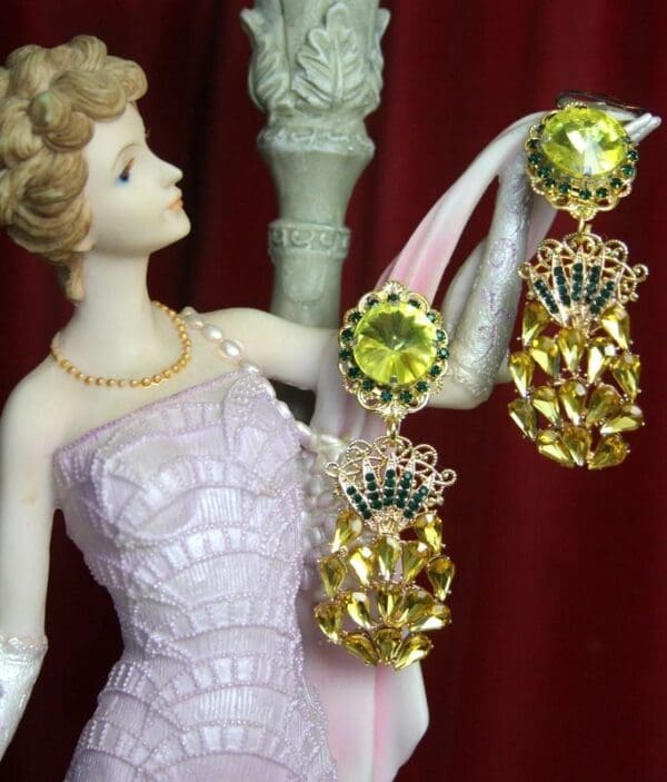 SOLD! 2515 Baroque Rococo Crystal Citrine Pineapple Earrings - Image 2