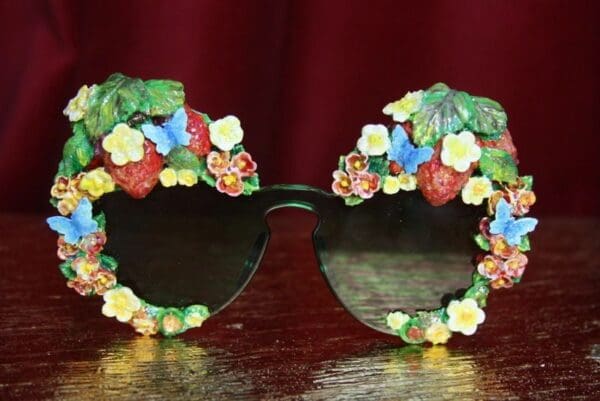 SOLD! 2517 Strawberry Hand Painted Butterfly Embellished Sunglasses - Image 5