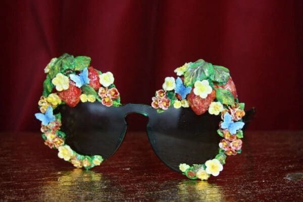 SOLD! 2517 Strawberry Hand Painted Butterfly Embellished Sunglasses - Image 4