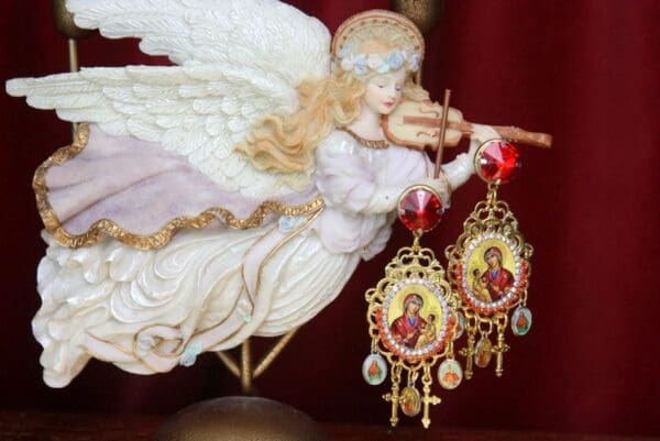 SOLD! 2532 Stunning Virgin Mary Icon Charms Studs Earrings