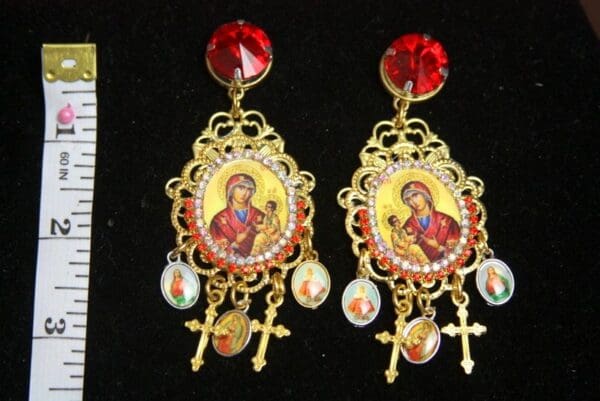 SOLD! 2532 Stunning Virgin Mary Icon Charms Studs Earrings - Image 3
