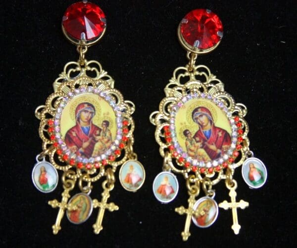 SOLD! 2532 Stunning Virgin Mary Icon Charms Studs Earrings - Image 2