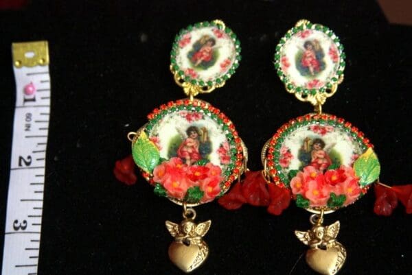 SOLD! 2533 Adorable Cherub Angel Victorian Flower Studs Earrings - Image 3